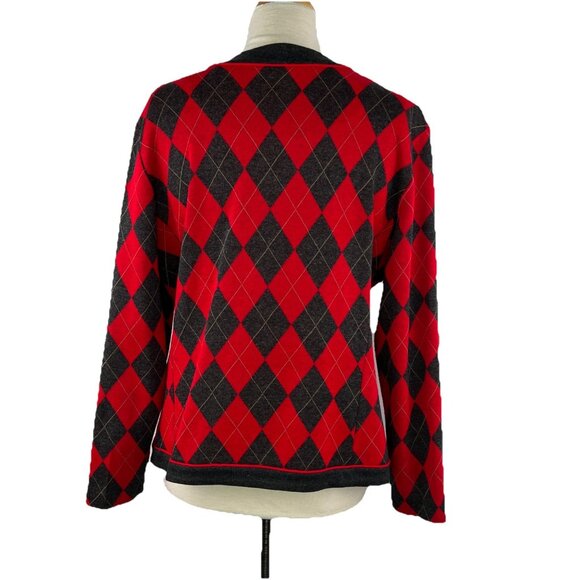 Vintage Stuart Alan Sz 14 Knit Sweater Argyle Knit USA Made Double Breasted Red - Picture 6 of 9